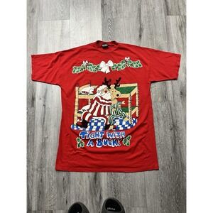 Vintage 90s Christmas Tight With A Buck Sleep Shirt One Size USA Made